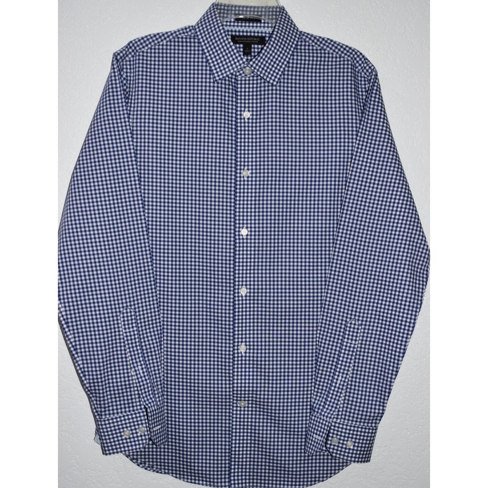 Banana Republic Shirt Mens Small Slim Fit NON-IRON 100% Cotton Button Down Check
